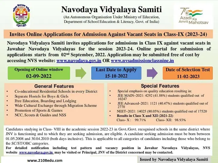 NAVODAY CLASS 9 APPLY ONLINE